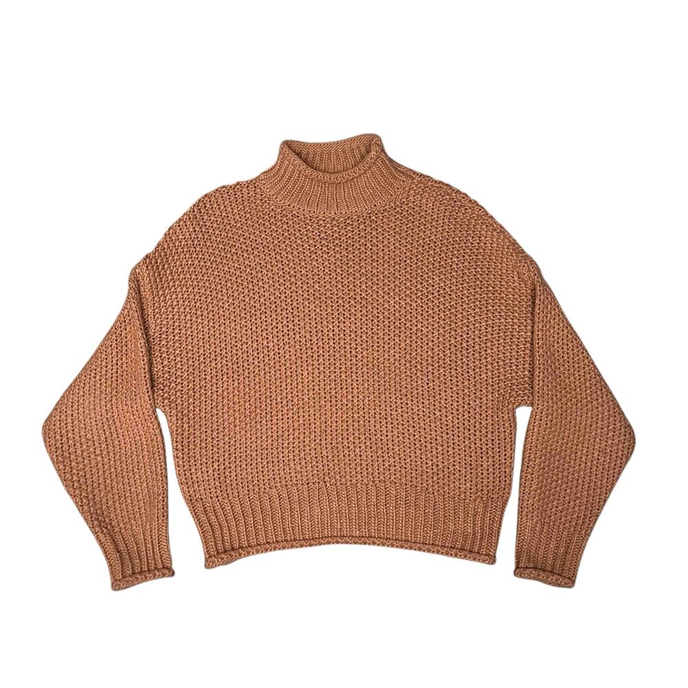 Etophe Studios Chunky Knit Oversized Mock Neck Crop Sweater Brown S/M Pullover